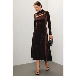 Rene Ruiz Velvet Midi Dress in Brown Size 2